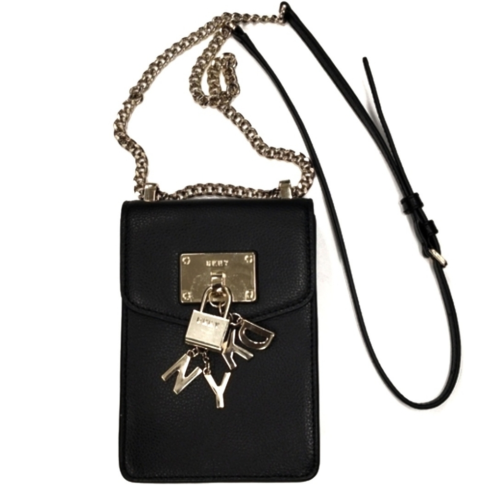 🧵DKNY Elissa Mini Crossbody Bag Black with Gold Hardware & Charms